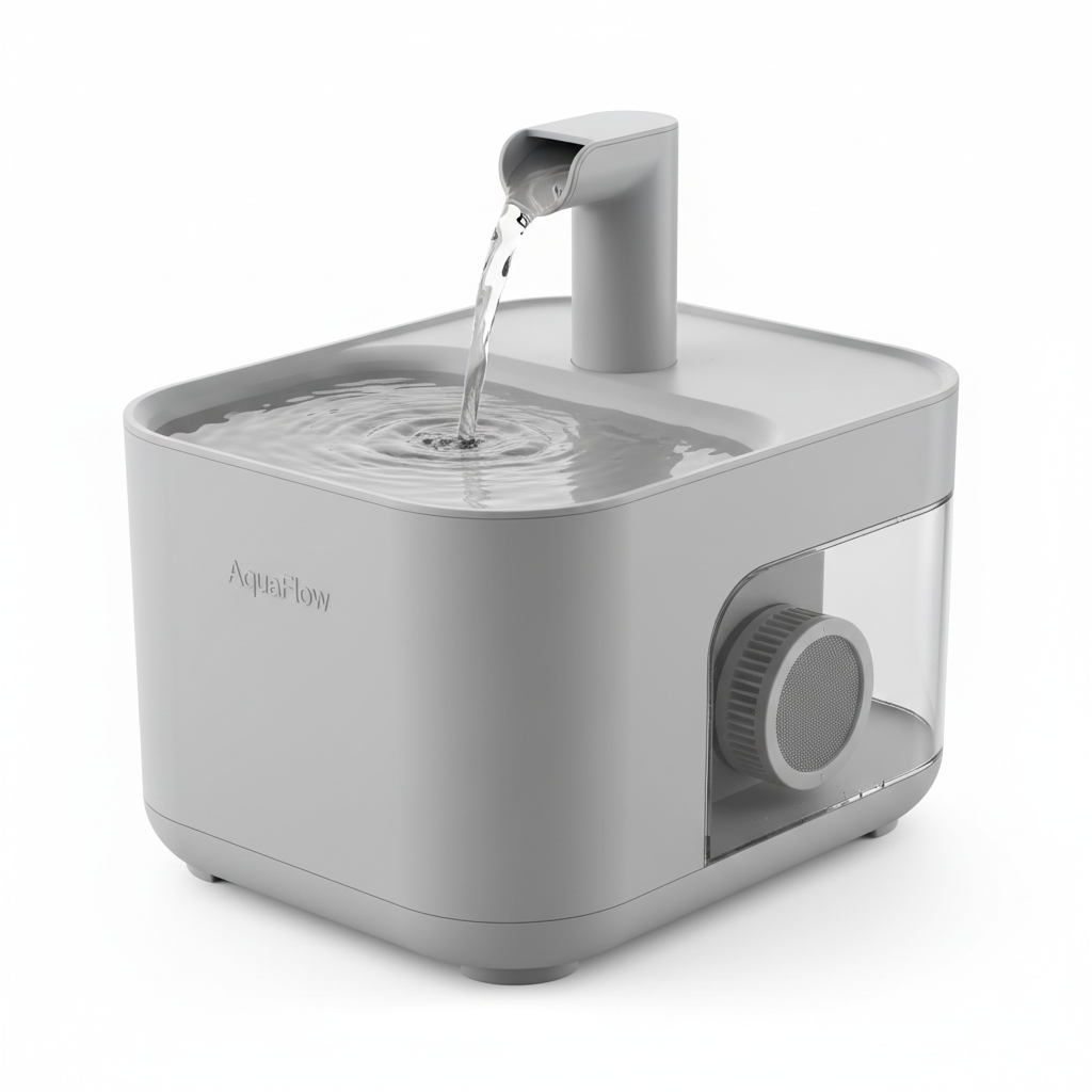 Automatic dog water fountain in white with flowing water stream