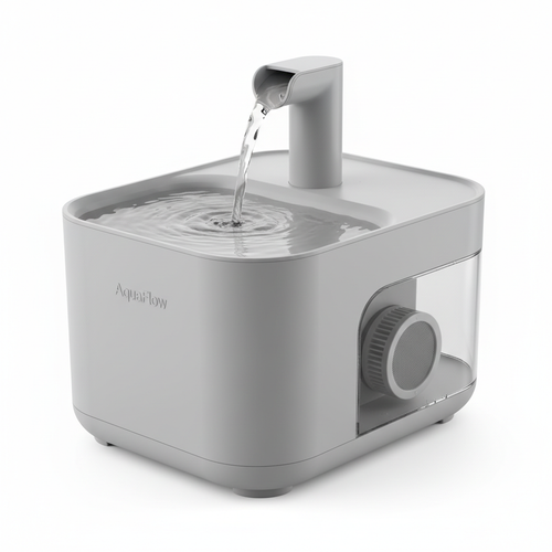 Automatic dog water fountain in white with flowing water stream